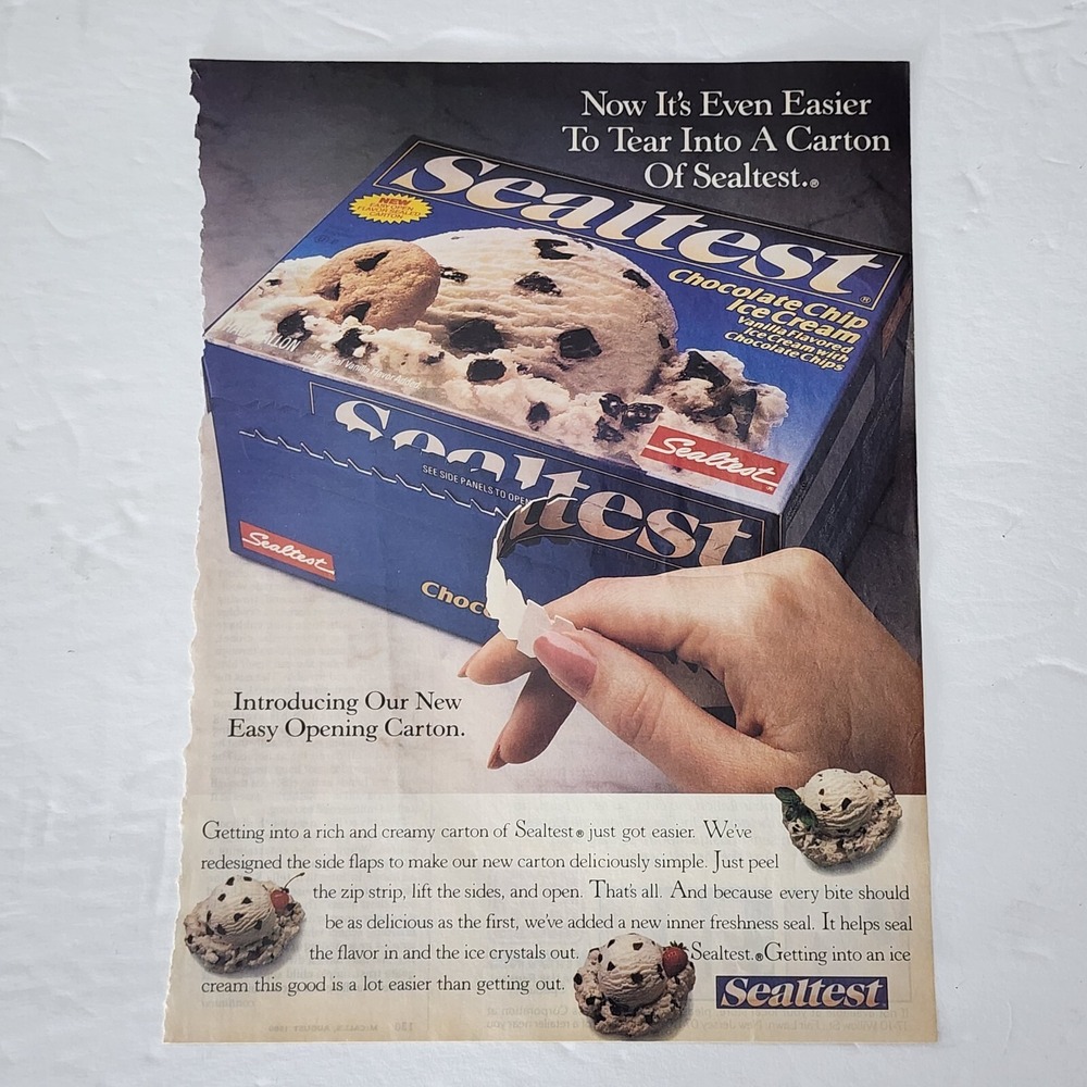 Vintage 1989 Sealtest Chocolate Chip Ice Cream Print Ad Magazine Clipping 8x11